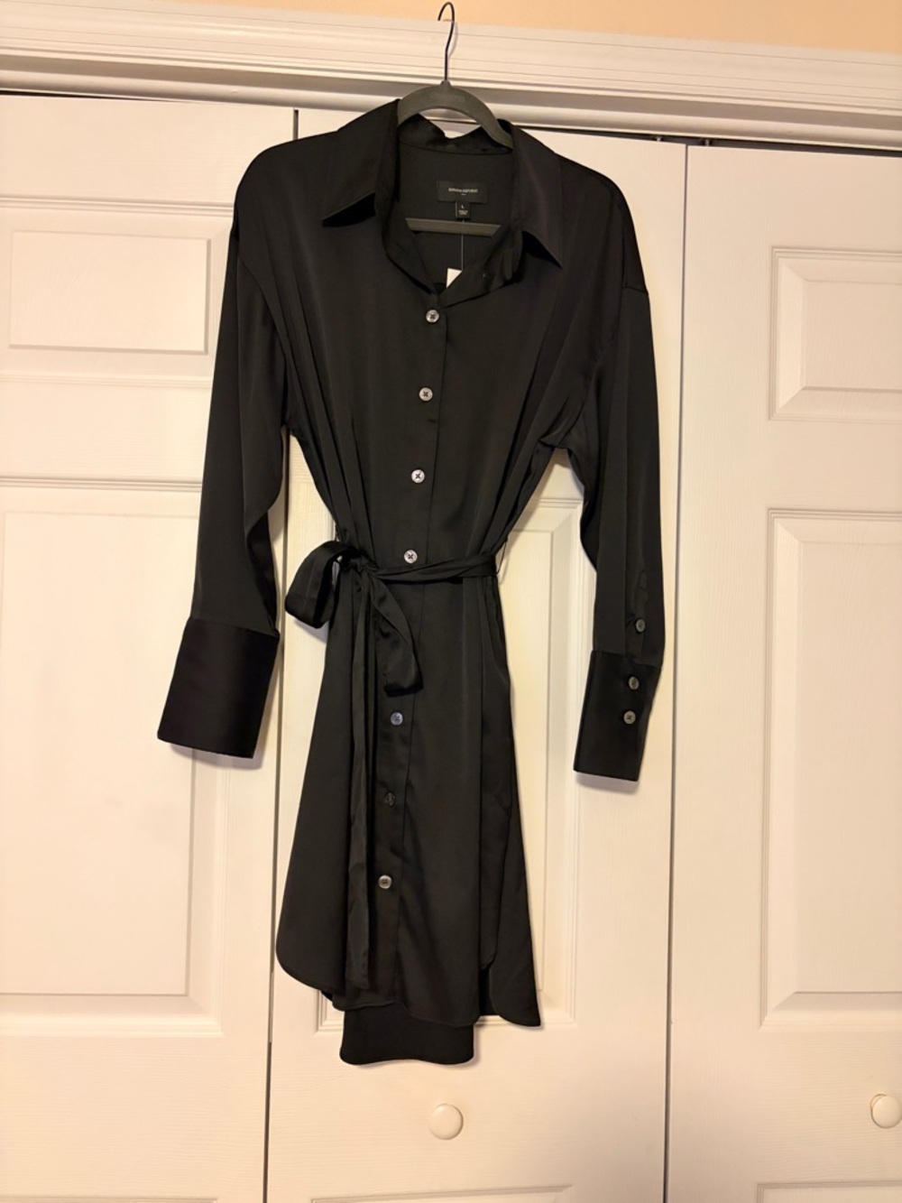 Banana Republic Black Long-Sleeve Shirt Dress with Self Tie